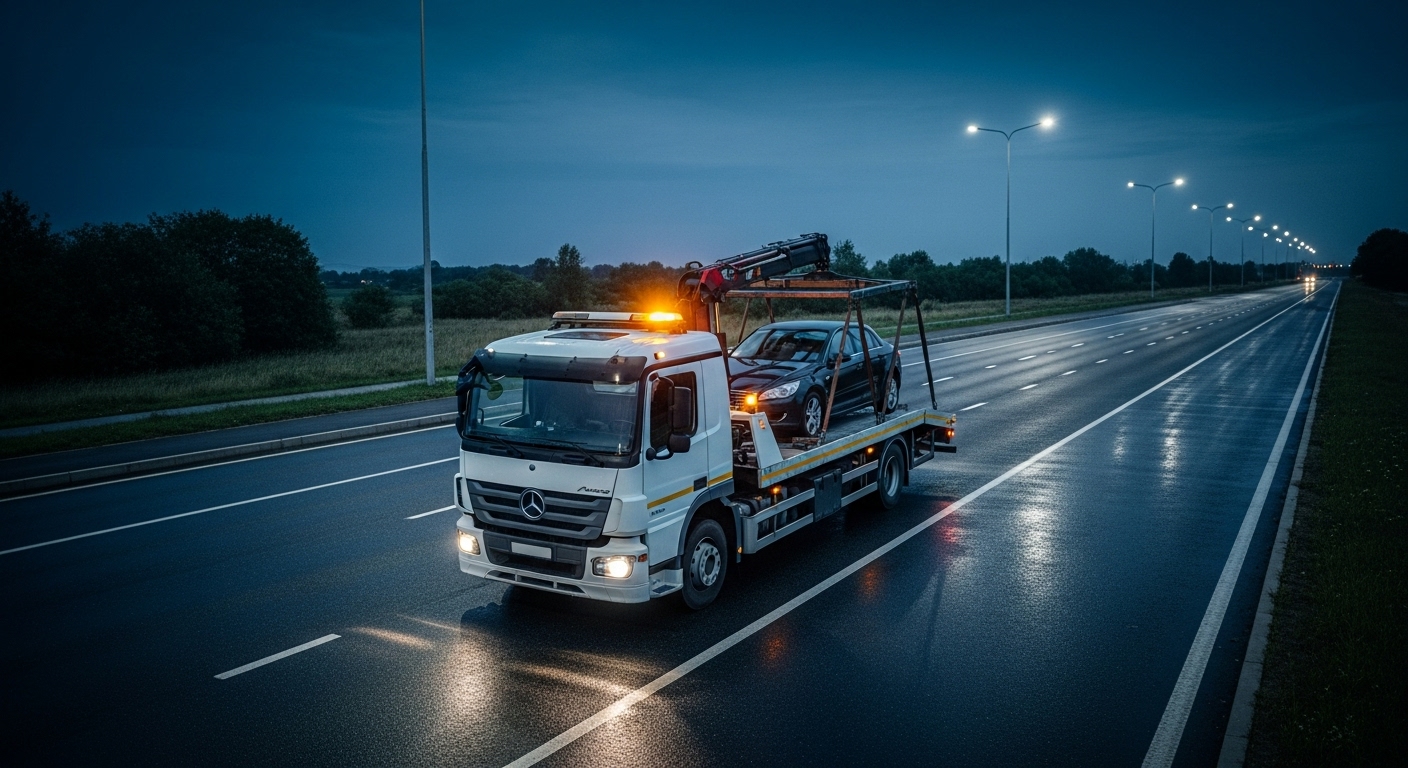 Tow truck at night